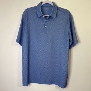 Walter Hagen Men's L Blue Collared Polo Golf Shirt Geometric Print Short Sleeve